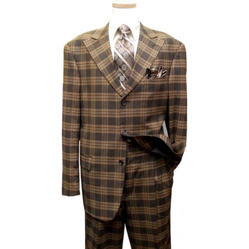Earvin Magic Johnson Chocolate Brown With Caramel Plaid Super 120'S Wool Suit BL21496